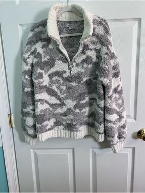 Mud Pie Grey & Cream Sherpa Half-Zip Pullover